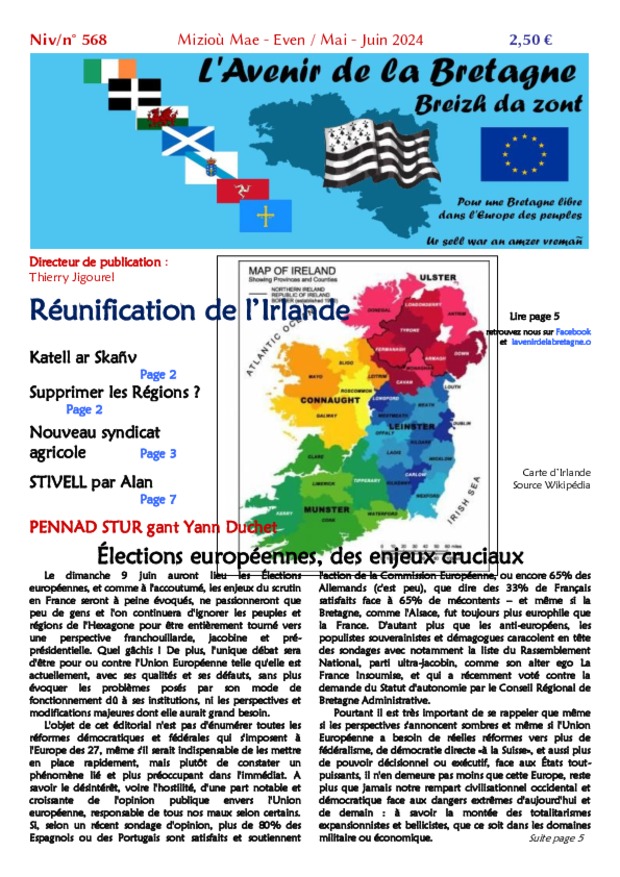 une du n° 568 mai juin 2024 L'Avenir de la Bretagne Breizh da zont